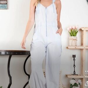 BlueVelvet Spring release sky blue overalls